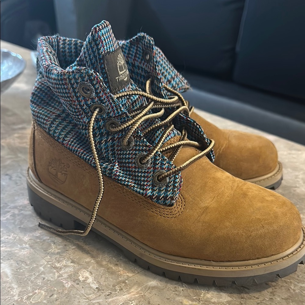 Timberland Tan and Blue Hiker Boots